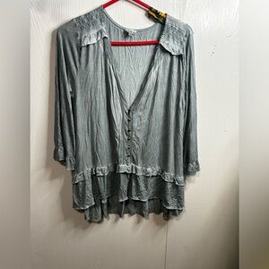 POL green mineral washed Ruffle Blouse